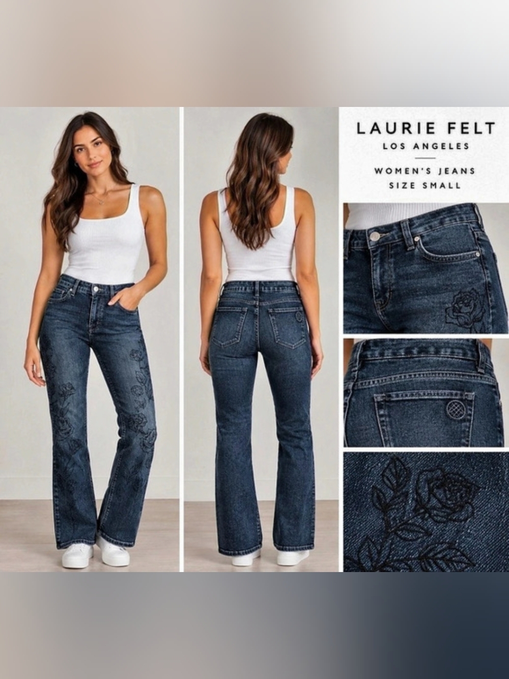 Laurie Felt Silky Water Paint Skinny Floral Blue Skinny Women's Jeans Size Small